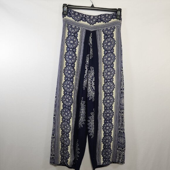 Camaroha Sutra Women's Small Blue Floral Print Layered Split Wide Leg Pants Boho - Picture 10 of 15